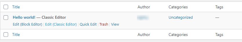 Screenshot of the post editor screen showing editor links
