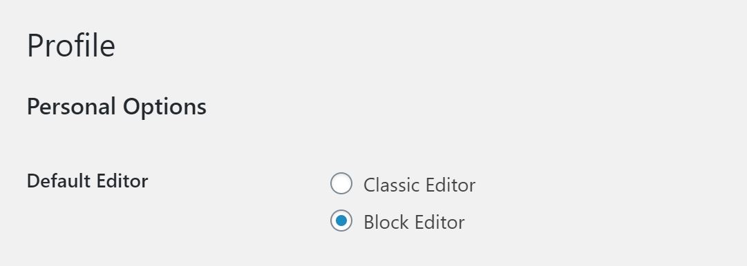Screenshot of the classic editor profile settings